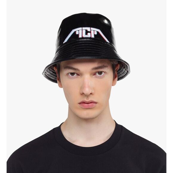 MCM Meta Cyberpunk Logo Embroidery Bucket Hat In Glossy Black NWT $350 - Picture 1 of 14